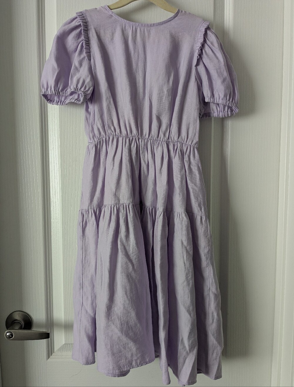 ZARA Girls Lilac Puff-Sleeve Tiered Dress